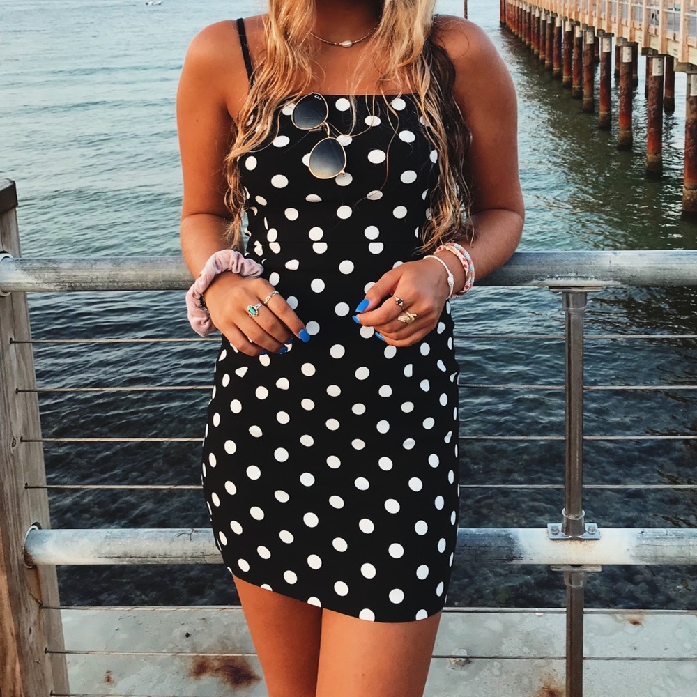 Polka dot black and white dress